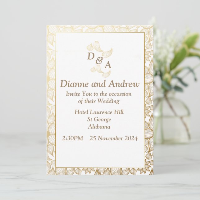 Invitación a la boda elegante, hojas marrones (Anverso de pie)