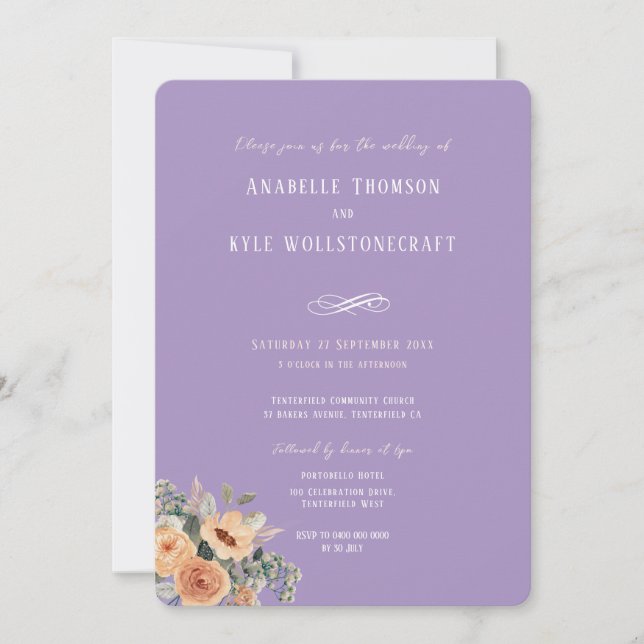 Invitación a la boda - Elegante lavendar con flore (Anverso)