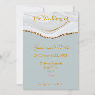 Invitación a la boda elegante, mármol azul, oro