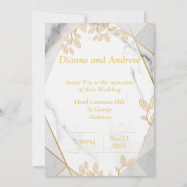 Invitación a la boda elegante, mármol, oro