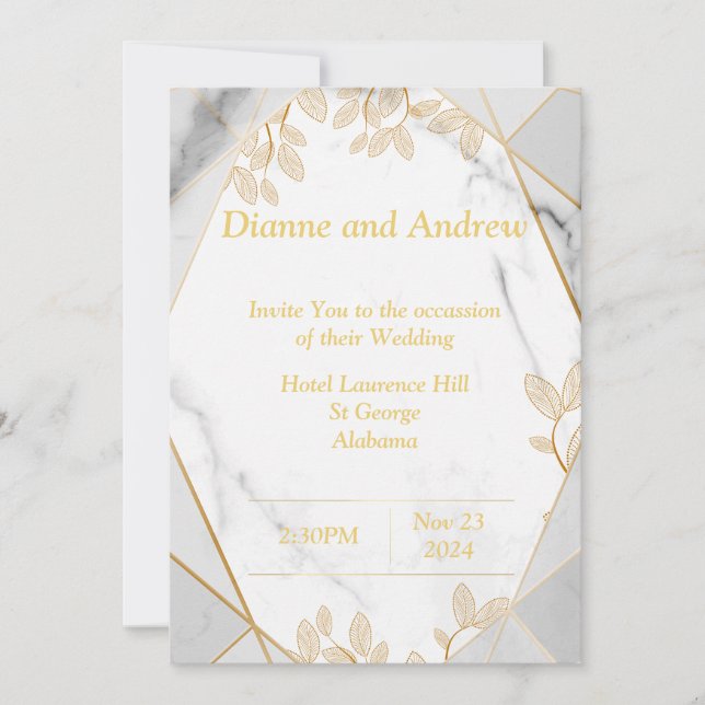 Invitación a la boda elegante, mármol, oro (Anverso)