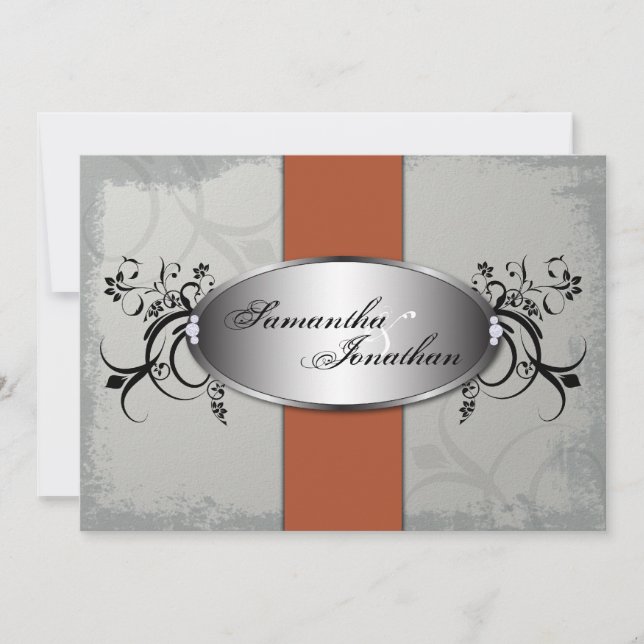 Invitación a la boda elegante Naranja gris de edad (Anverso)