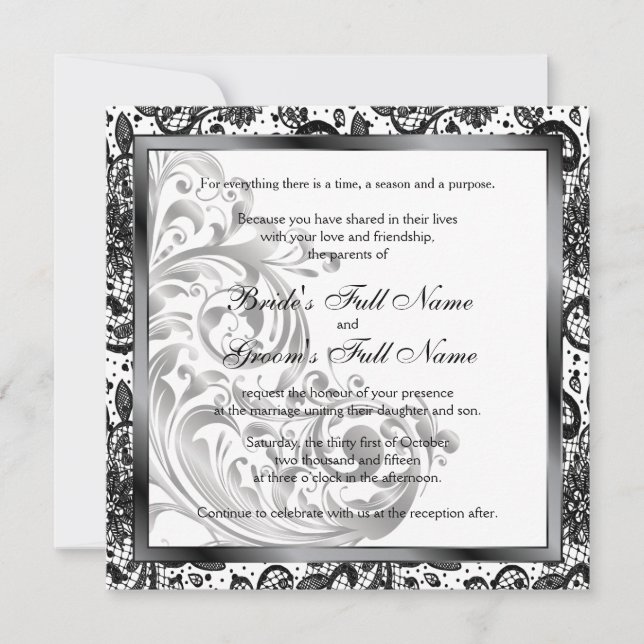 Invitación a la boda elegante - Negro (Anverso)