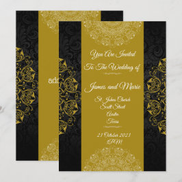 Invitación a la boda elegante, negro, cosecha dora