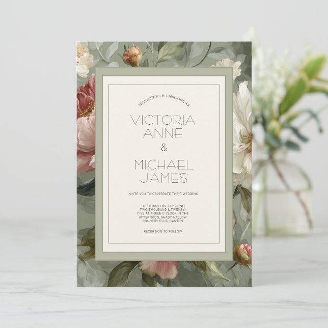 Invitación a la boda elegante para gente rosa y bl (Anverso de pie)