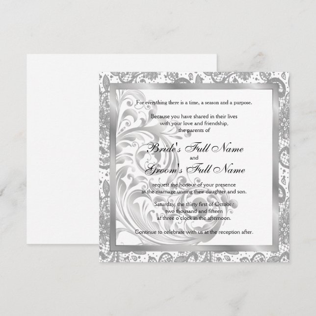 Invitación a la boda elegante - Plata (Anverso / Reverso)