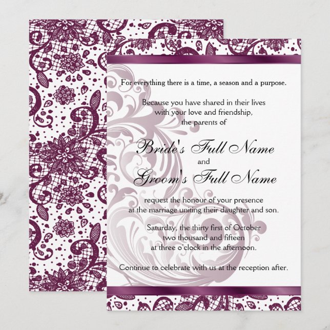 Invitación a la boda elegante - Púrpura 5x7 (Anverso / Reverso)