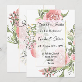 Invitación a la boda elegante, rosa, floral, viníc