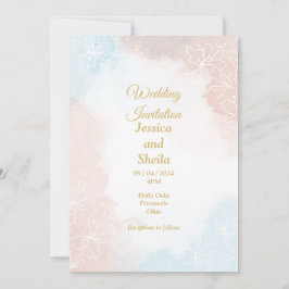 Invitación a la boda elegante, rosa pálido y azul
