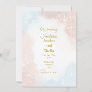 Invitación a la boda elegante, rosa pálido y azul