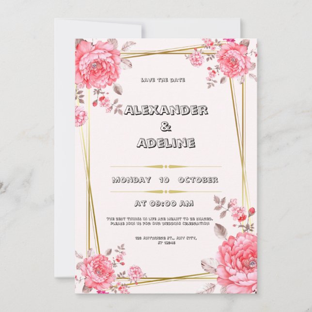 Invitación a la boda elegante rosa y blanca (Anverso)