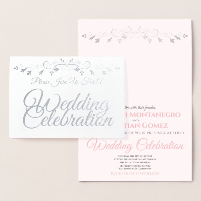 Invitación a la boda elegante rosa y gris Relieve  (Demostración)