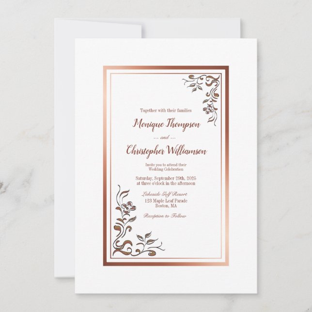 Invitación a la boda Elegante simple borde de oro (Anverso)