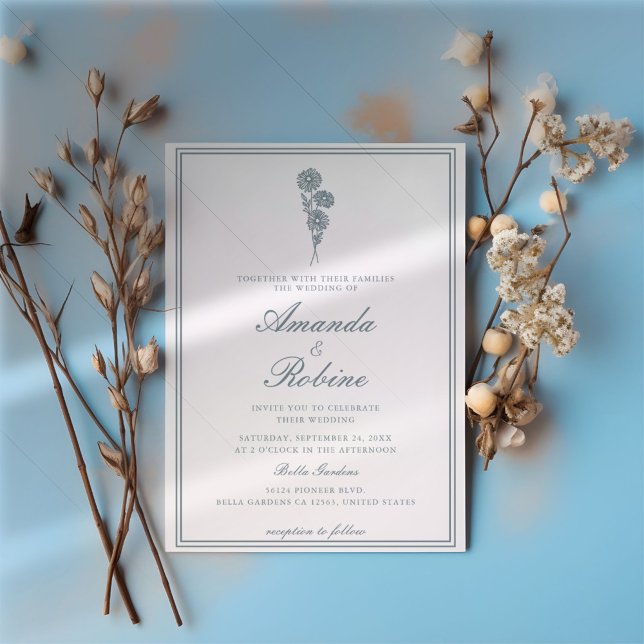Invitación a la boda elegante y azul moderna (Subido por el creador)