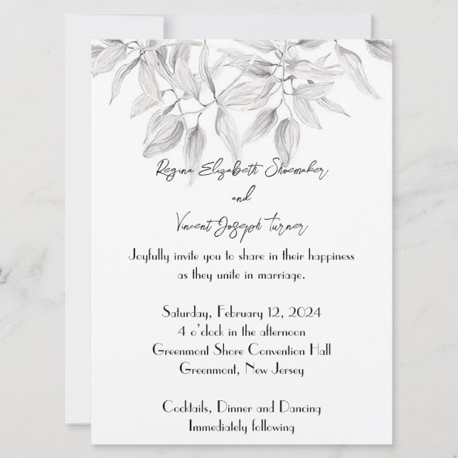 Invitación a la boda elegante y delicada (Anverso)