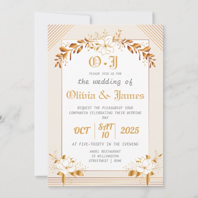 Invitación a la boda elegante y editable (Anverso)