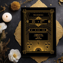 Invitación a la boda elegante y oscura del Art Dec