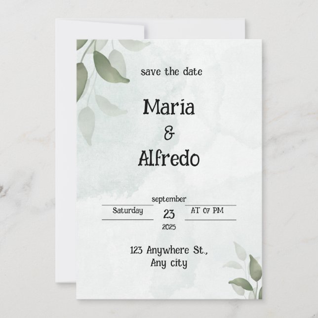 Invitación a la boda elegante y verde (Anverso)