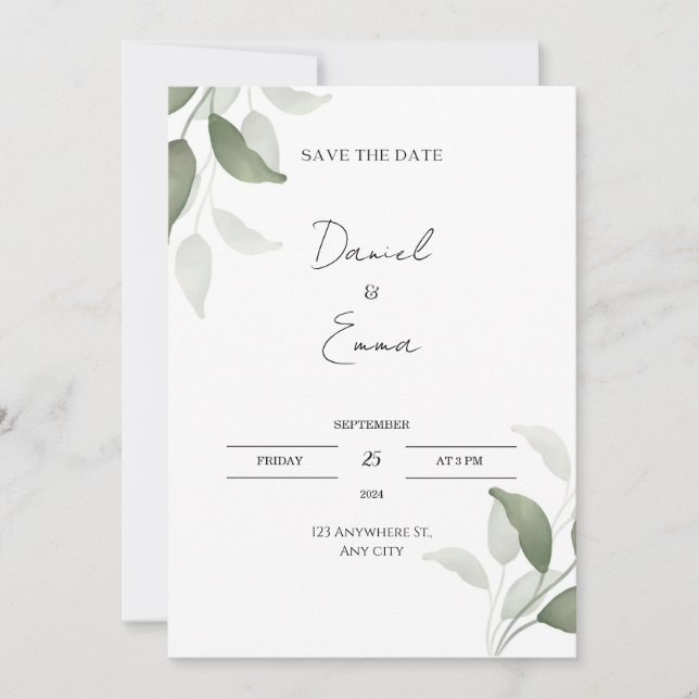 Invitación a la boda elegante y verde (Anverso)