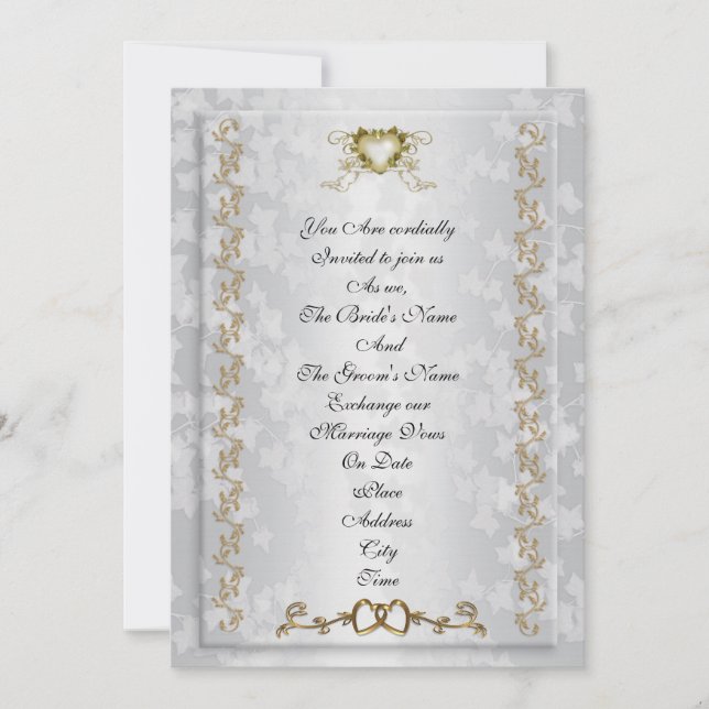 Invitación a la boda elegantes corazones de oro (Anverso)