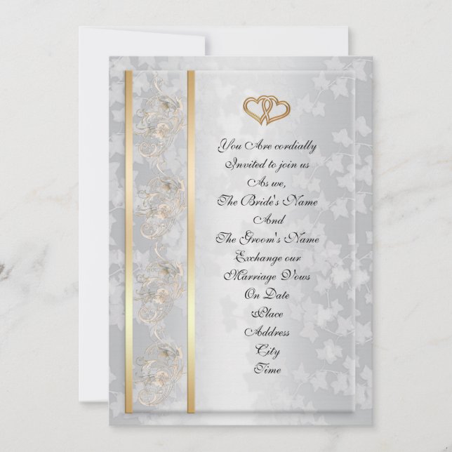 Invitación a la boda elegantes corazones de oro (Anverso)