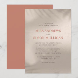 Invitación a la boda elemental de terracota y aren