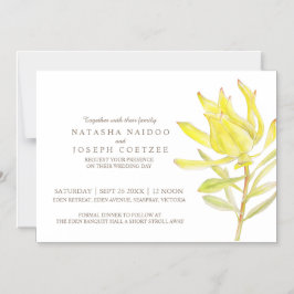 Invitación a la boda en acuarela con leucadendrina