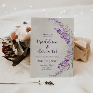 Invitación a la boda en acuarela floral de lavanda