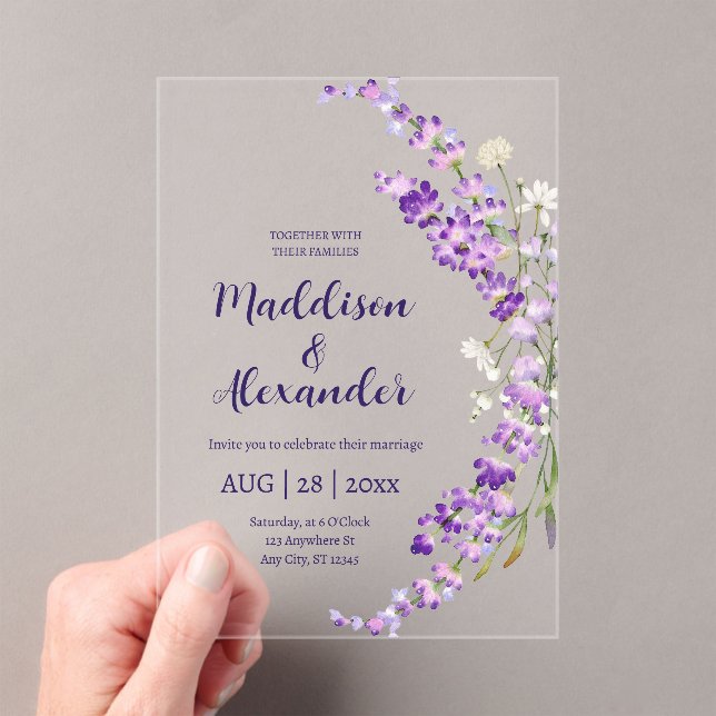 Invitación a la boda en acuarela floral de lavanda (Insitu (portátil))