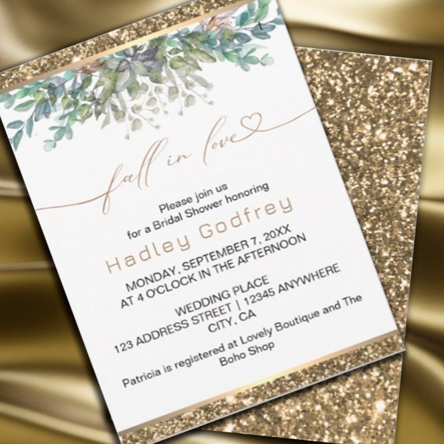 Invitación a la boda en amor (#zazzlemade #weddinginvitation #fallinvitation #fallinlove #greenery,#leaves Eglittergoldinvitation)