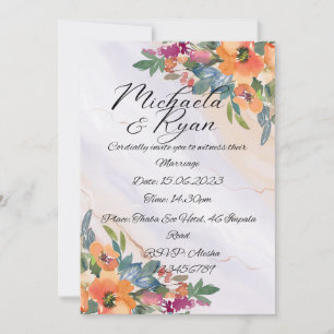 Invitación a la boda en azul y Naranja