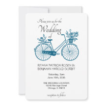 Invitación a la boda en bicicleta azul simple