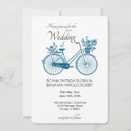 Invitación a la boda en bicicleta azul simple