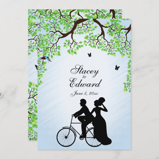 Invitación a la boda en bicicleta de Blue Skies (Anverso / Reverso)