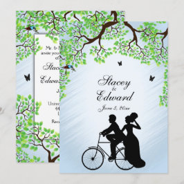 Invitación a la boda en bicicleta de Blue Skies