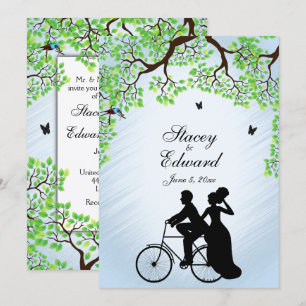Invitación a la boda en bicicleta de Blue Skies