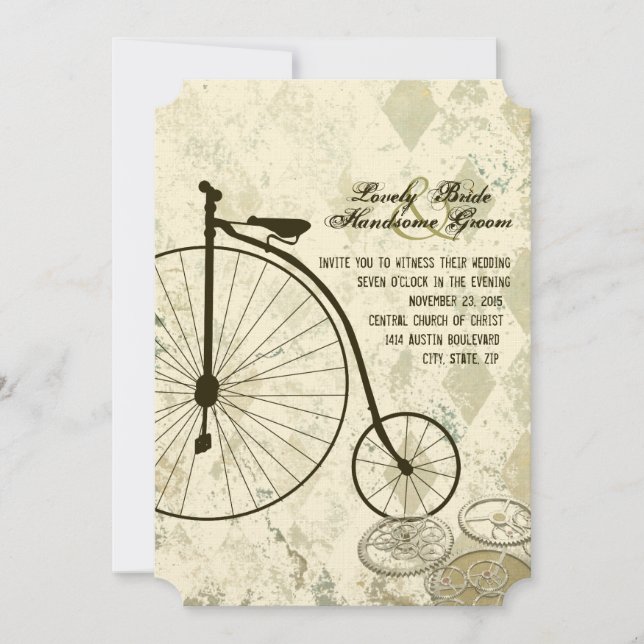 Invitación a la boda en bicicleta de Steampunk Vic (Anverso)