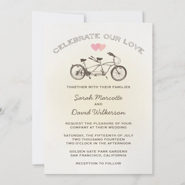 Invitación a la boda en bicicleta de tándem amaril (Anverso)