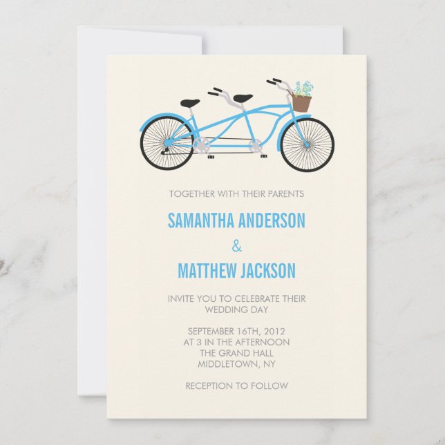 Invitación a la boda en bicicleta tándem - Azul (Anverso)