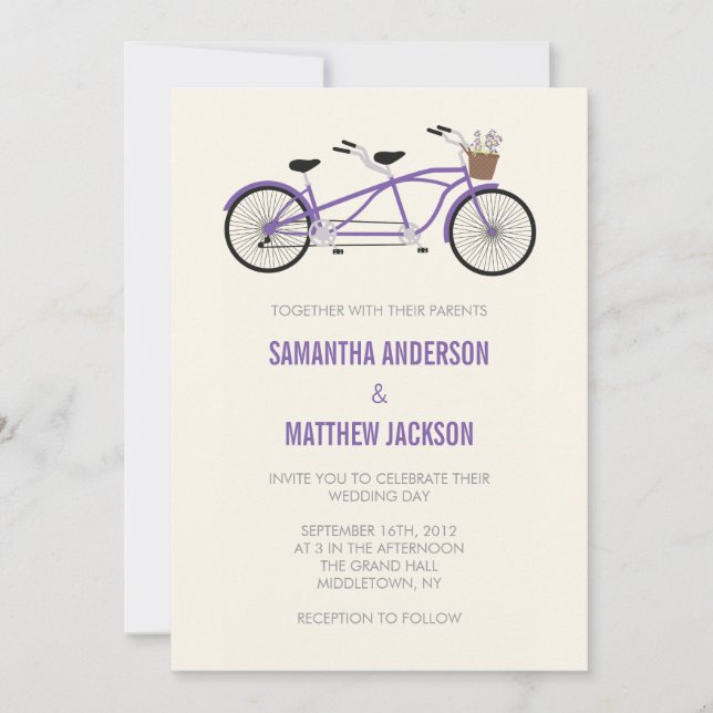 Invitación a la boda en bicicleta tándem - Púrpura (Anverso)