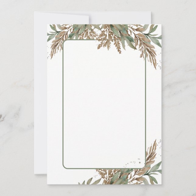 Invitación a la boda en blanco - follaje verde y m (Anverso)