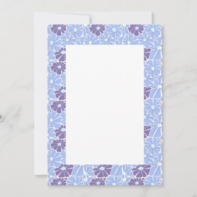 Invitación a la boda en blanco - margarita azul (Anverso)