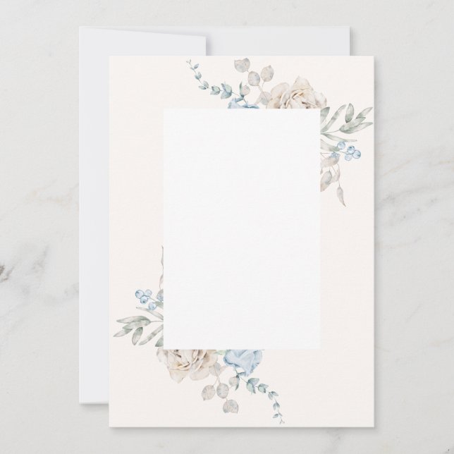 Invitación a la boda en blanco - rosas azules rosa (Anverso)
