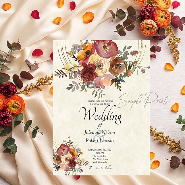 Invitación a la boda en blanco y floral de otoño (Subido por el creador)