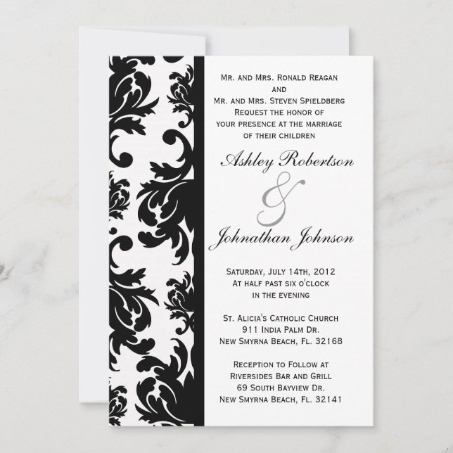 Invitación a la boda en blanco y negro (Anverso)