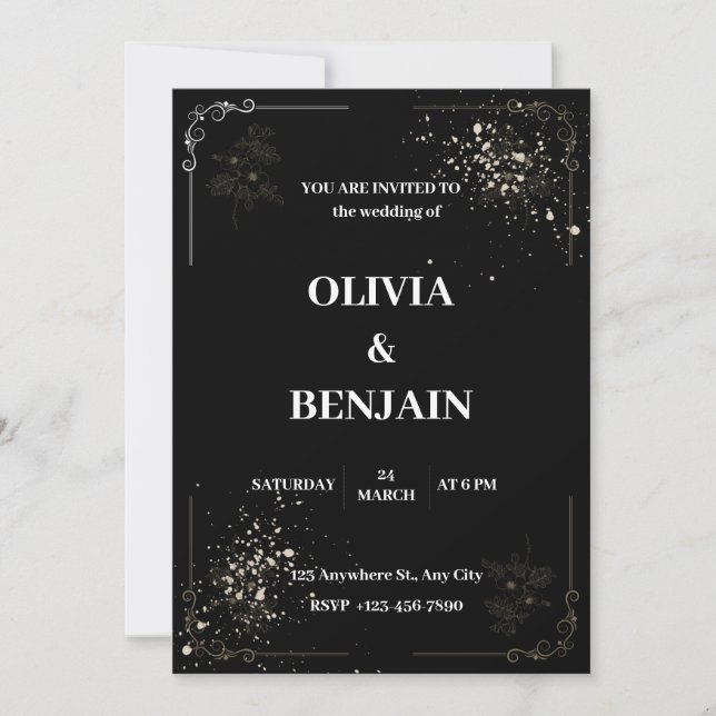 Invitación a la boda en blanco y negro (Anverso)