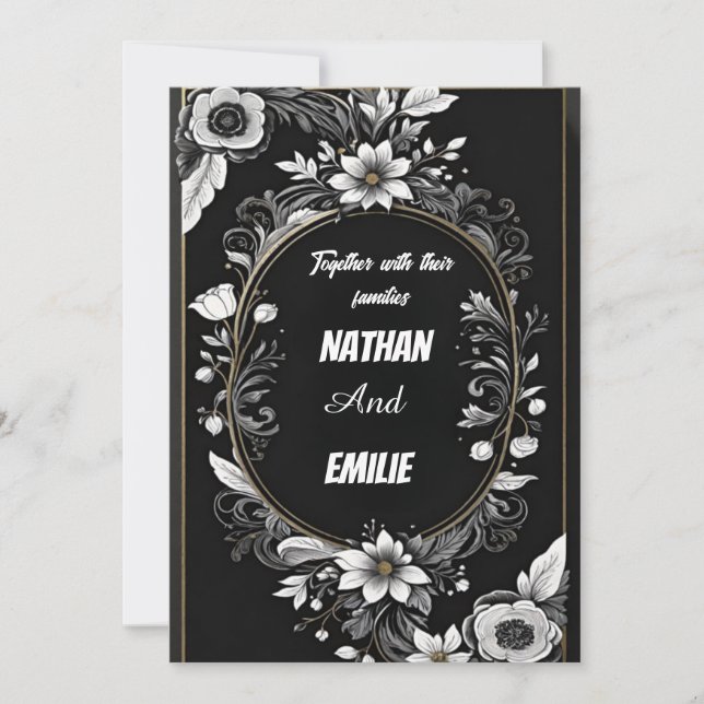 Invitación a la boda en blanco y negro (Anverso)