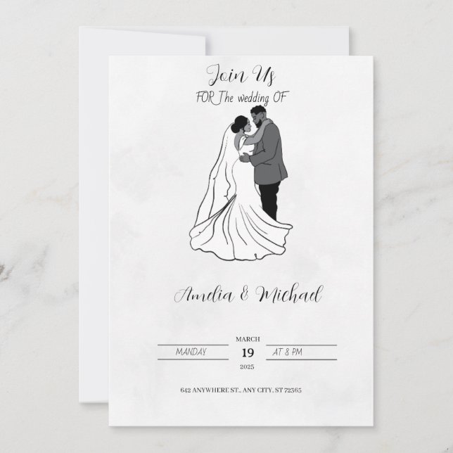 Invitación a la boda en blanco y negro (Anverso)
