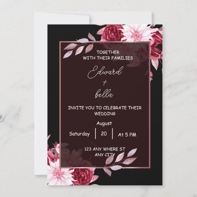 invitación a la boda en blanco y negro (Anverso)