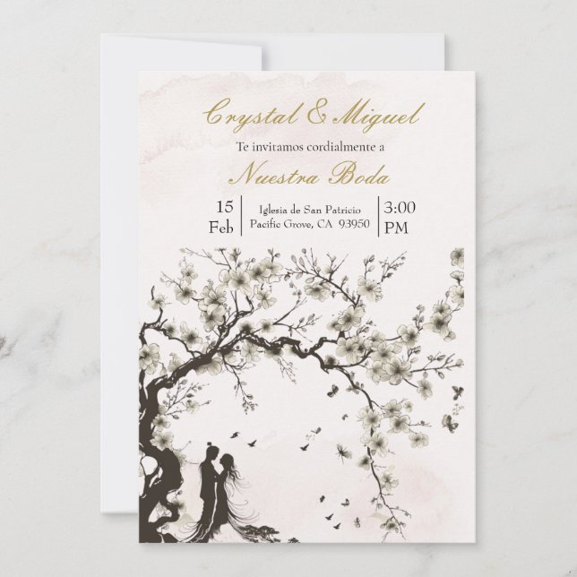 Invitación a la boda en blanco y negro beige (Anverso)